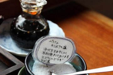 <p>Salt and soy sauce for tempura on the table</p>