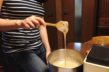Mixing dough for Wagashi at Emi Hirayama&#39;s Uzuki Cooking Class in North Kyoto