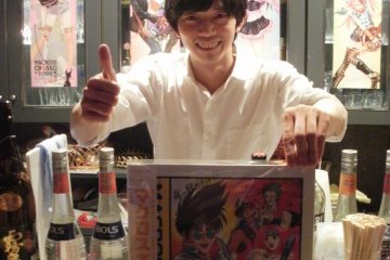 Owner Okamoto Hiroyasu with Fire Bomber laserdisc