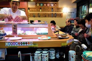 Sushi train bar in Tokyo