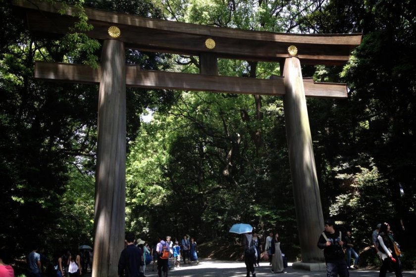 The torii, or gate, marking the entrance to the shrine grounds