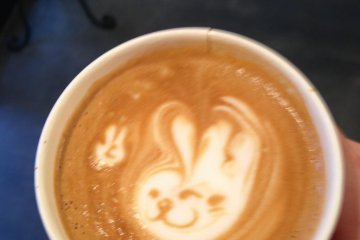Kawaii rabbit art latte at Ballon D'essai