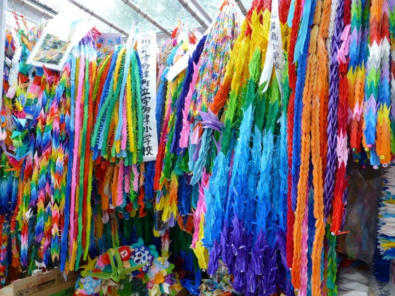 Thousands of paper cranes bring a wealth of color to Peace Park