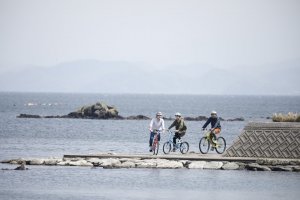 Cycling on the seaside road