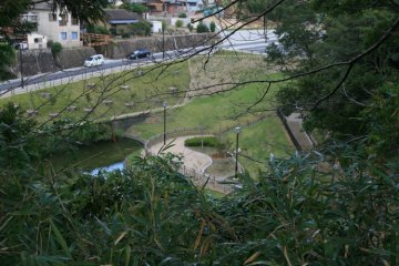 Part of the moat and former castle grounds at Kameyama