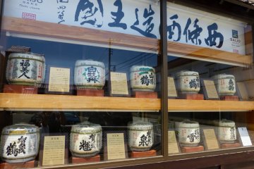 Just beside the JR Saijo Station is this display which a barrel representing each of the different sake breweries in Saijo