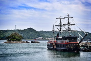 An iconic black ship on display in Shimoda