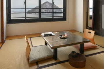A room with a view over Aomori Bay at the Asamushi Sakura Kanko Hotel