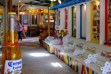 Colorfully decorated Depot Island cafes
