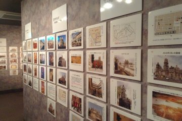 A wall shows pictures of places Japanese expeditions traveled to hundreds of years ago.