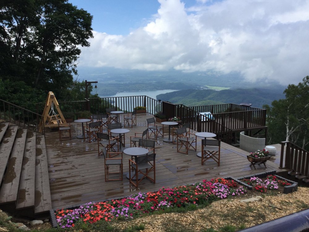 Terrace at the top of the ski lift. Grab a nice cup of coffee at the coffee shop to enjoy the view with. 