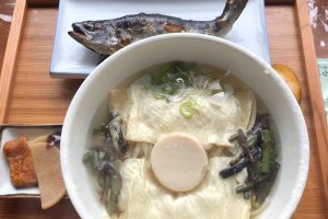 Udon soba meal set with charcoal-grilled fish