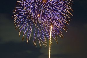 Against the evening sky, the Koto Fireworks Festival stands out impressively
