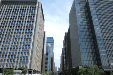 Tall modern buildings on the way to the Imperial Palace