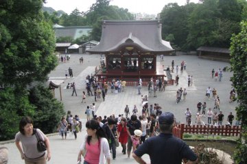 A long approach and many stairs lead to the main shrine of Tsurugaoka Hachimangu