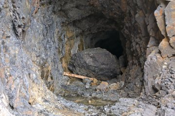A large boulder was carried in one of the tunnels, possibly by the 2011 tsunami