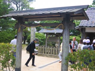 In the shrine grounds near the school building