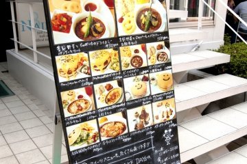 <p>Pancake Days Menus Signboard at the sidewalk of Harajuku Bell Pier</p>