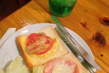 Hot Sandwich and jug of Melon Soda at Cafe OB