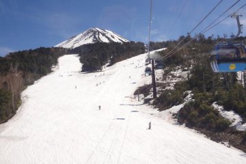 Looking down from the Flying Ciao at the runs on a spring day
