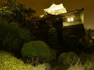 Odawara castle at night. The castle is lit up all night, but yet the area can be a little spooky!