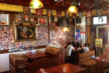There about nine tables to select from inside Casa de Tacos in Uruma City across from the Camp Courtney Marine Base main gate