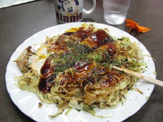A huge portion of okonomiyaki
