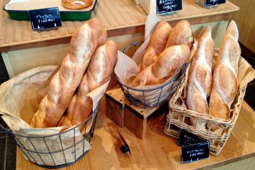A beautiful display of baguettes welcome you