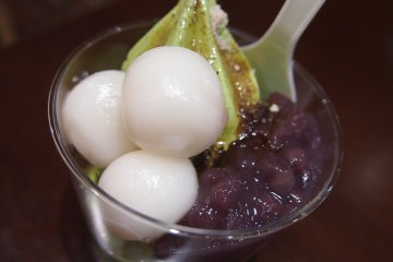 Matcha dessert with azuki beans and shirotama from the basement of Feeeal.