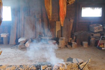 A smoky fire was burning on that day I was there. Being physically present in such a hut helped in my imagination of the Ainu lifestyle.