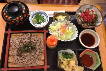 <p>I had previously not enjoyed cold soba nor necessarily looked forward to variety sets like this; the tuna rice and seaweed bowl with wasabi poured over it was extremely delicious</p>