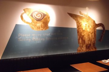 <p>The back wall has a message for customers</p>