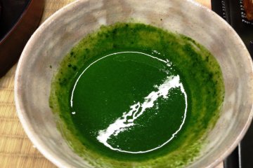 Super thick matcha tea, hand made with almost a mud like density
