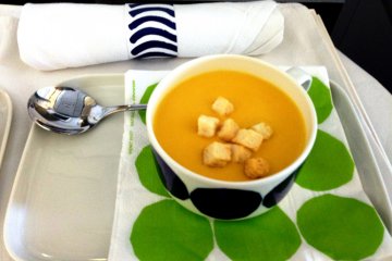 Delicious pumpkin soup on business class