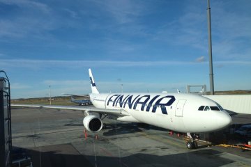 Finnair wide-bodied Airbus aircraft at Helsinki