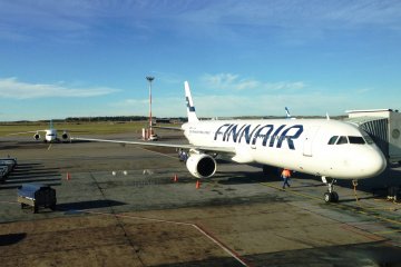 Finnair Wide bodied Airbus planes at Helsinki
