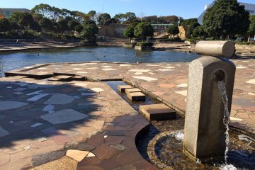 <p>One of the accent fountains with stepping stones</p>