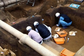 An archaeological dig within the campus
