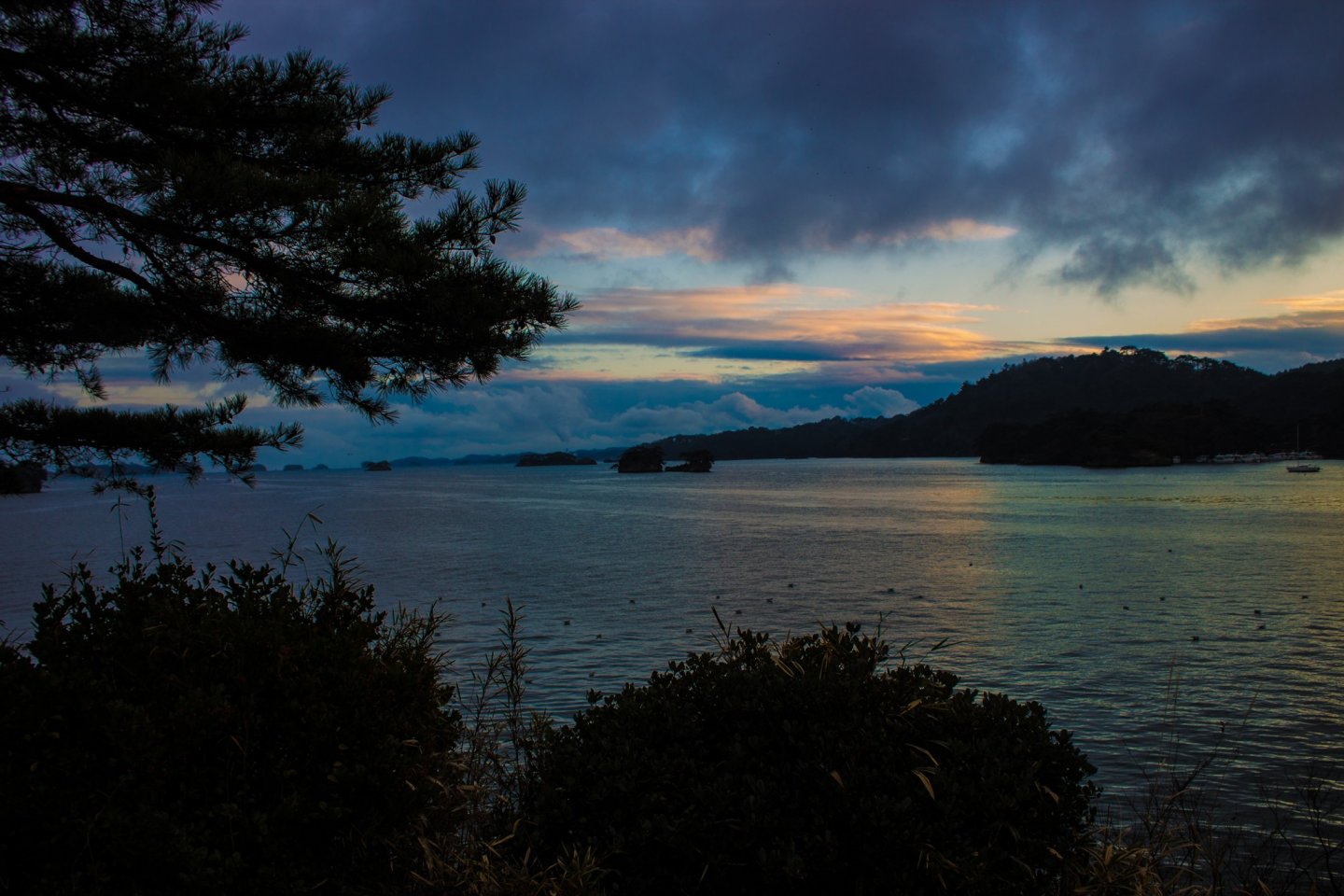 Matsushima Bay at sunset. 