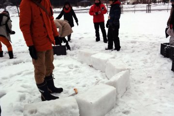 <p>One camper is not so happy as he realizes we won&#39;t be done with the igloo in just 15 minutes.&nbsp;</p>